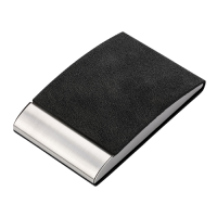 Vertical, curved business card holder with PU finish, magnet closing and velvet inside. 