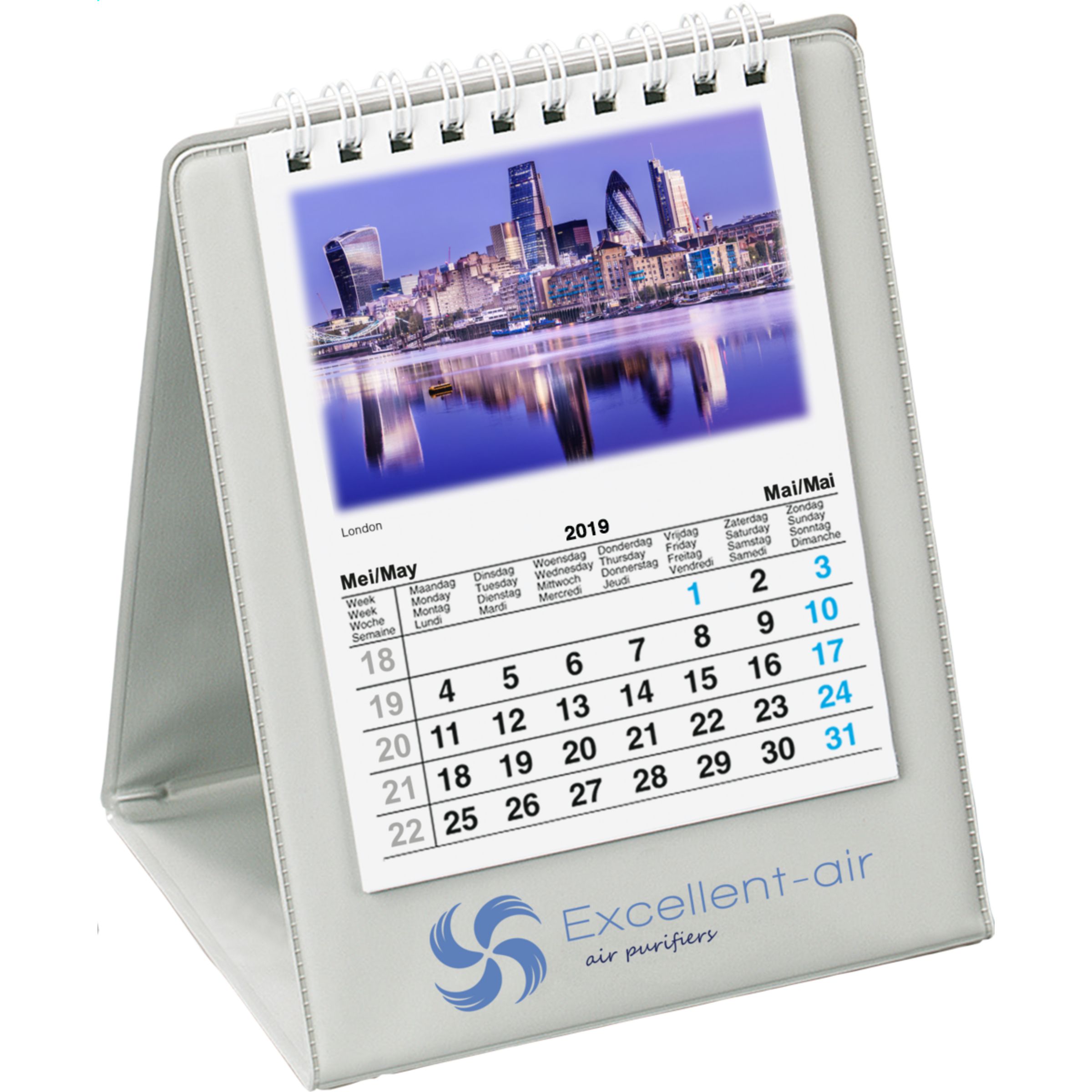 Branded Desk Calendar Skyline Grey