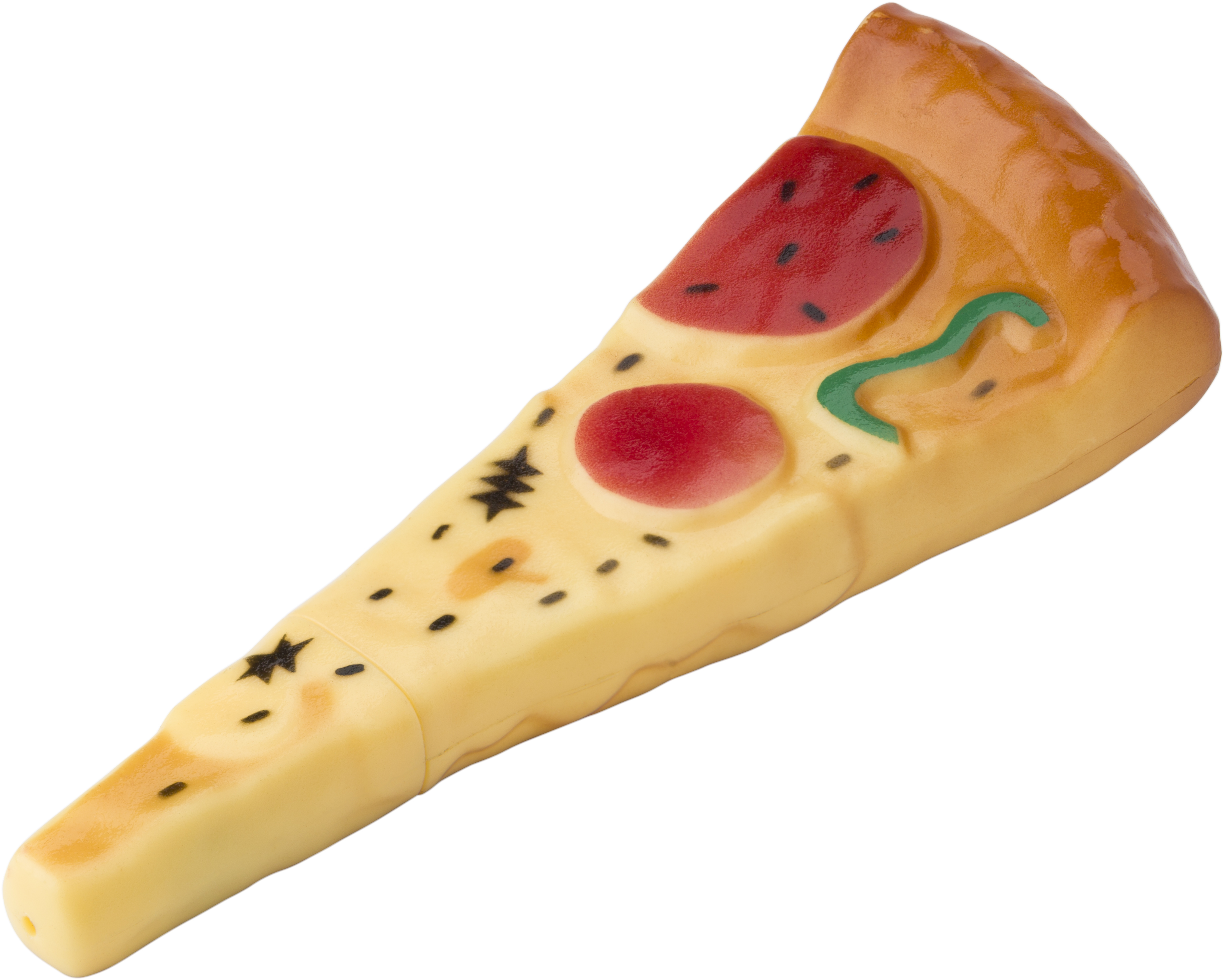 Personalised Plastic ballpen in the shape of a pizza slice with, blue ink.  