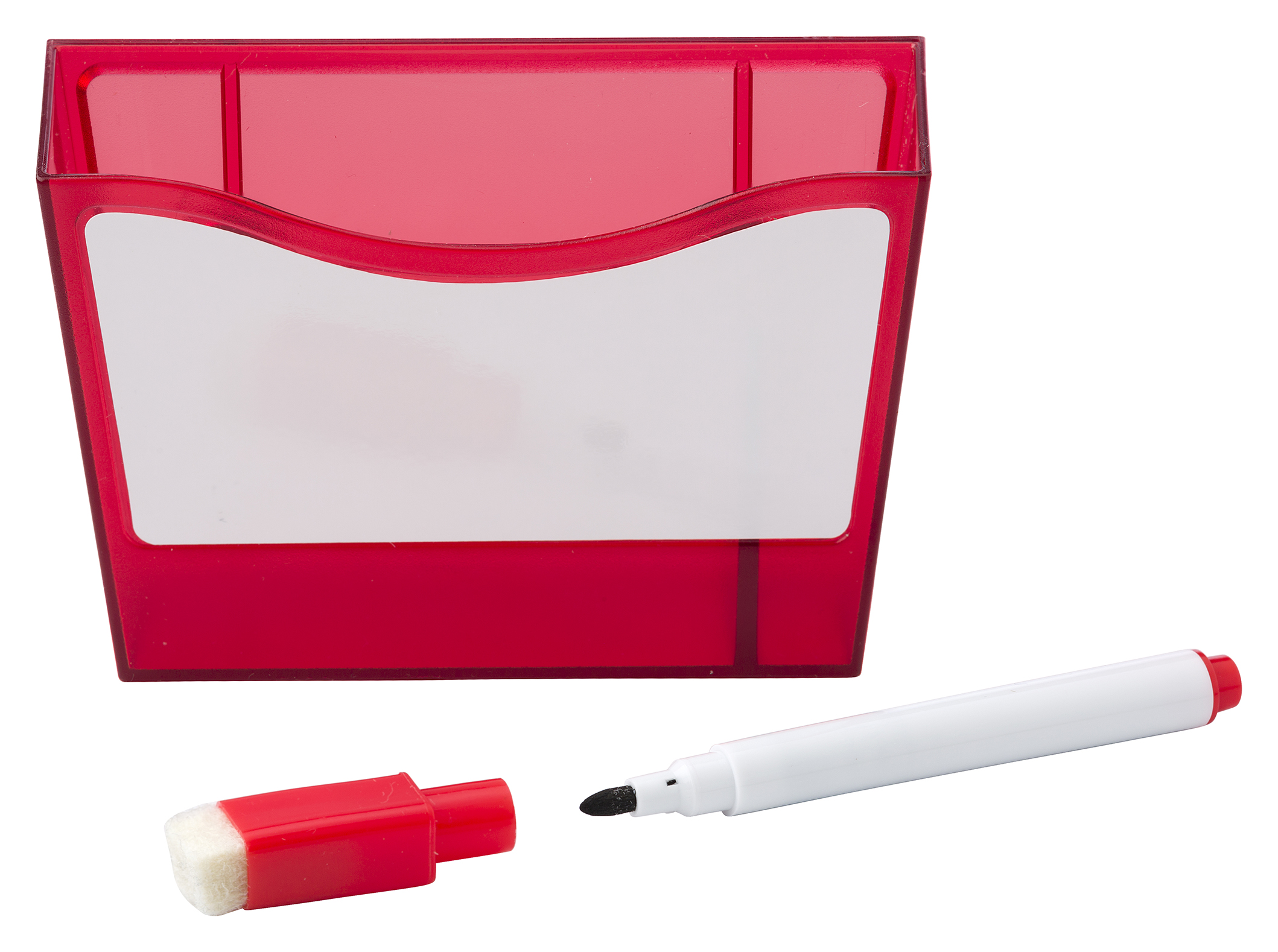 Promotional Plastic pen holder with a white board.