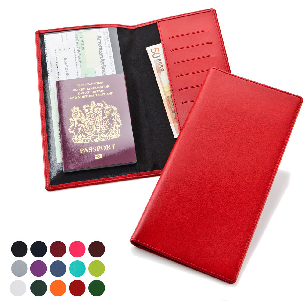 Promotional Travel Wallet with one clear pocket and one material pocket with card slots.in a choice of Belluno Colours
