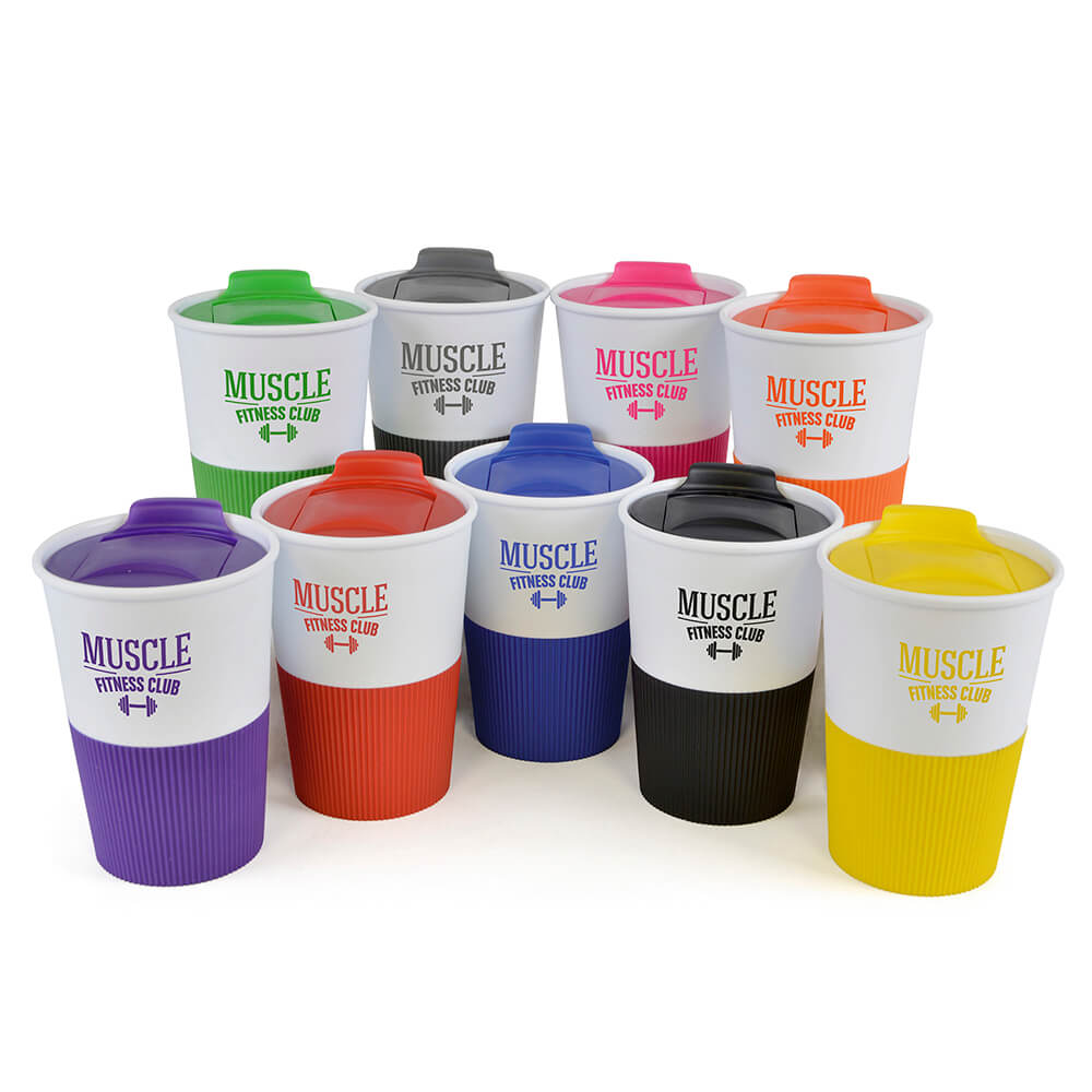 Promotional Rubber Base Plastic Take Out Mug