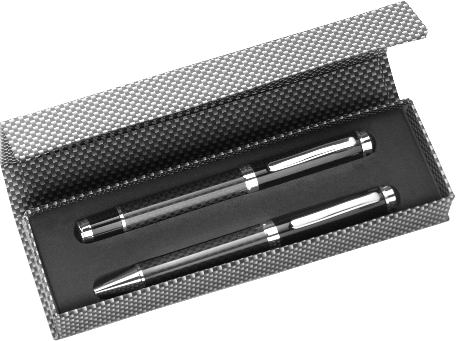 Classic pen set consisting of a metal ballpen and rollerball with black ink